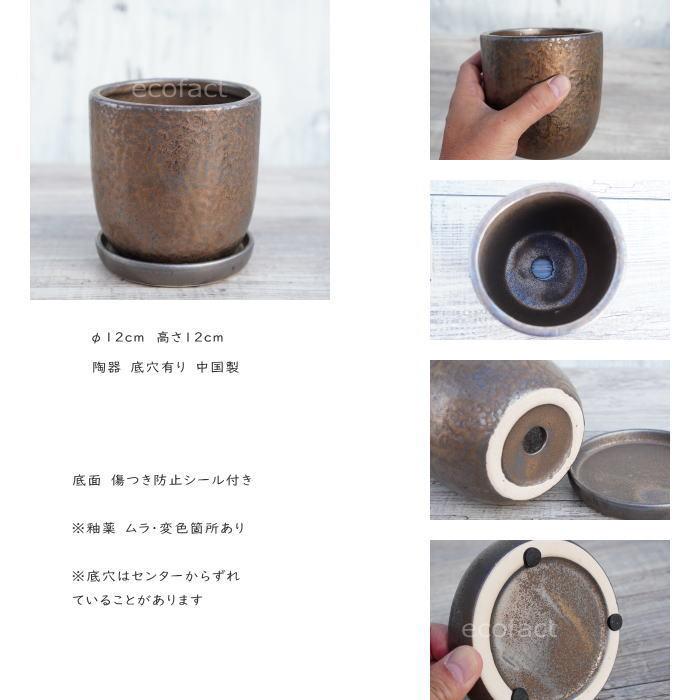 陶器鉢 植木鉢 ミニポット 皿付 ソルポットS ブロンズ φ12cm