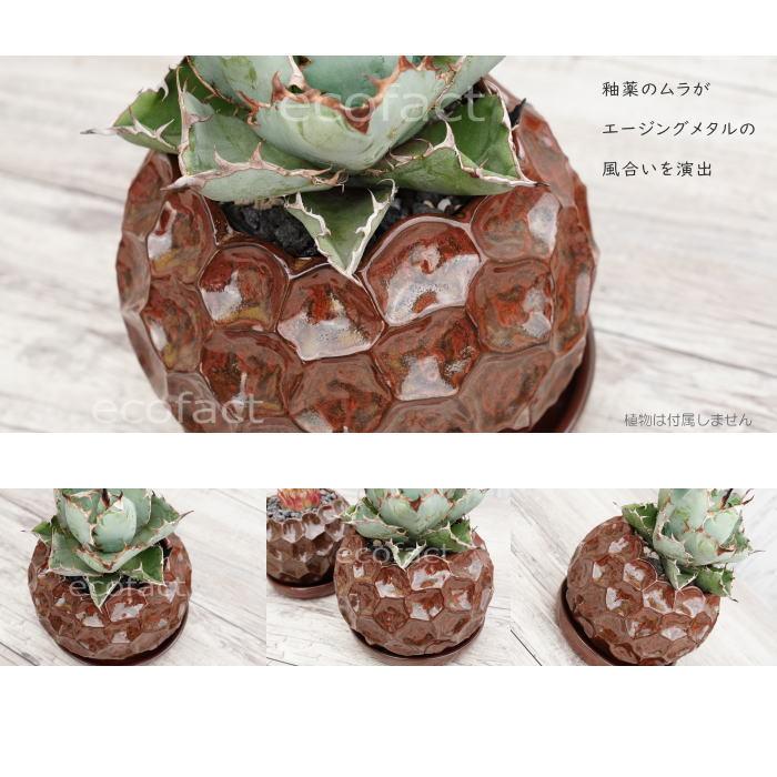 陶器鉢 植木鉢 ミニポット 皿付 ソルロックM ラスト（赤錆色）φ15.5cm