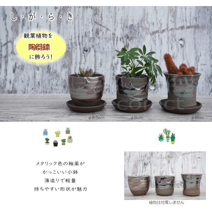 未使用品　信楽焼き　大きな　ダックスフント　器　陶器　プランター　鉢　釉薬 陶器鉢 植木鉢 小鉢 底穴あり 鉄釉縦型（ガンメタ）φ8cm 受皿付き