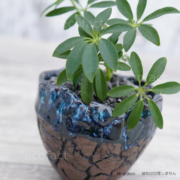 陶器鉢 植木鉢 底穴ありインディゴ（濃青）濃茶M φ9cm 日本製 園芸鉢