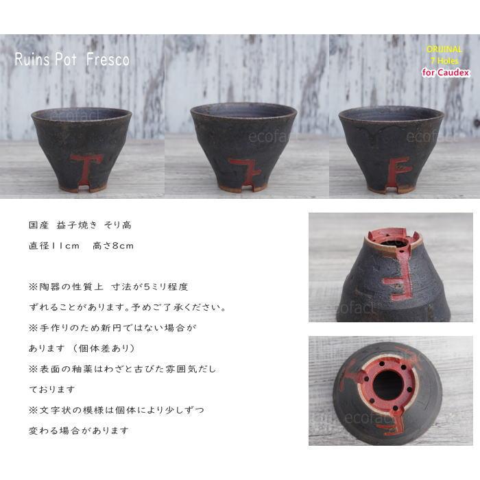 陶器鉢 植木鉢 小鉢 底穴あり 益子焼 Ruins Pot Fresco そり高 φ11cm