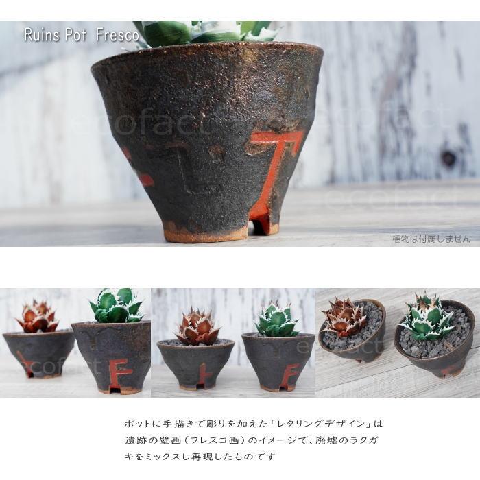 陶器鉢 植木鉢 小鉢 底穴あり 益子焼 Ruins Pot Fresco そり高 φ11cm