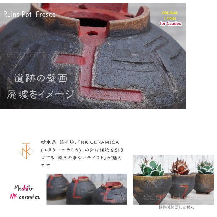 陶器鉢 植木鉢 小鉢 底穴あり 益子焼 Ruins Pot Fresco そり低 φ12cm