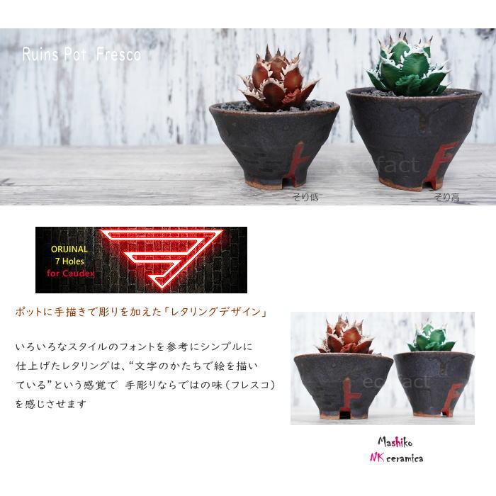 陶器鉢 植木鉢 小鉢 底穴あり 益子焼 Ruins Pot Fresco そり低 φ12cm