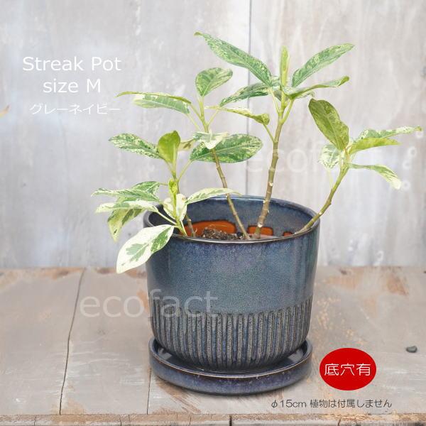植木鉢 おしゃれ 陶器鉢 フラワーポット ミニポット 底穴あり Streak M