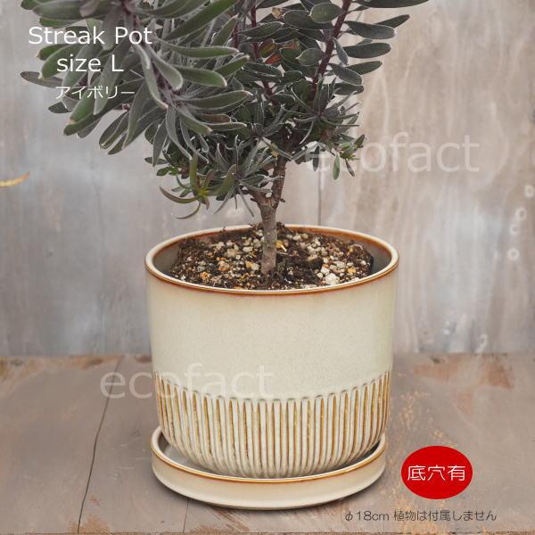 植木鉢 おしゃれ 陶器鉢 フラワーポット ミニポット 底穴あり Streak L