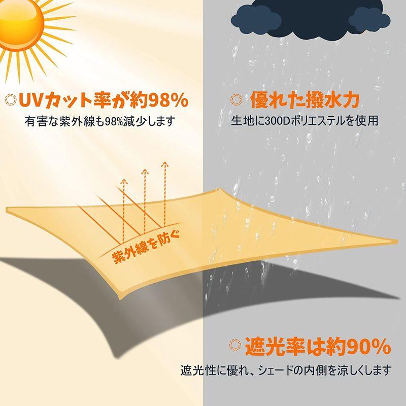 HIRARI 撥水 2.4M X 3.6M 長方形 UVカット シェード セイル 砂色