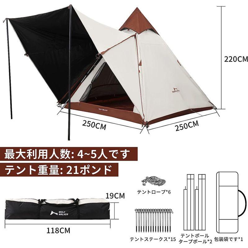 WOLF WALKER 4-5 人キャンプテントティピーインドのテント3シーズン二重層防水日焼け止めシェルター抗uvピラミッド屋外家族のハイ WALKER 人キャンプテントティピーインドのテント3シーズン二重層防水日焼け止めシェルター抗uvピラミッド屋外家族のハイ