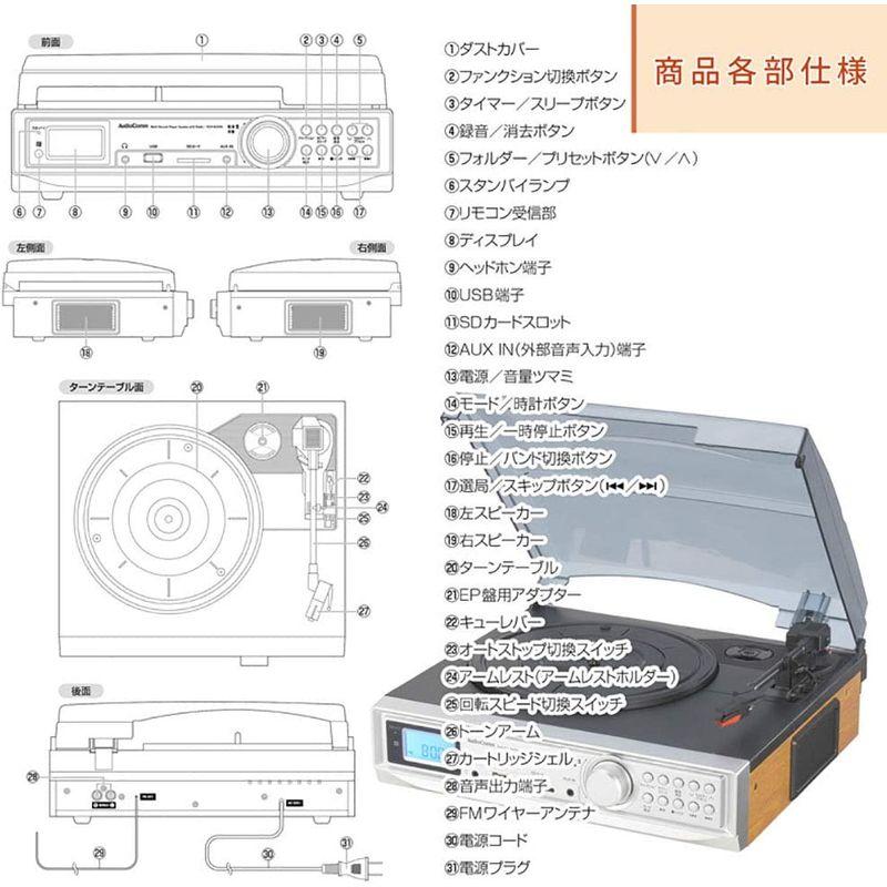 オーム電機 AM/FMラジオ付マルチレコードプレーヤーシステム RDP-B300N AM/FMラジオ付マルチレコードプレーヤーシステム RDP B300N 5mmステレオミニジャック