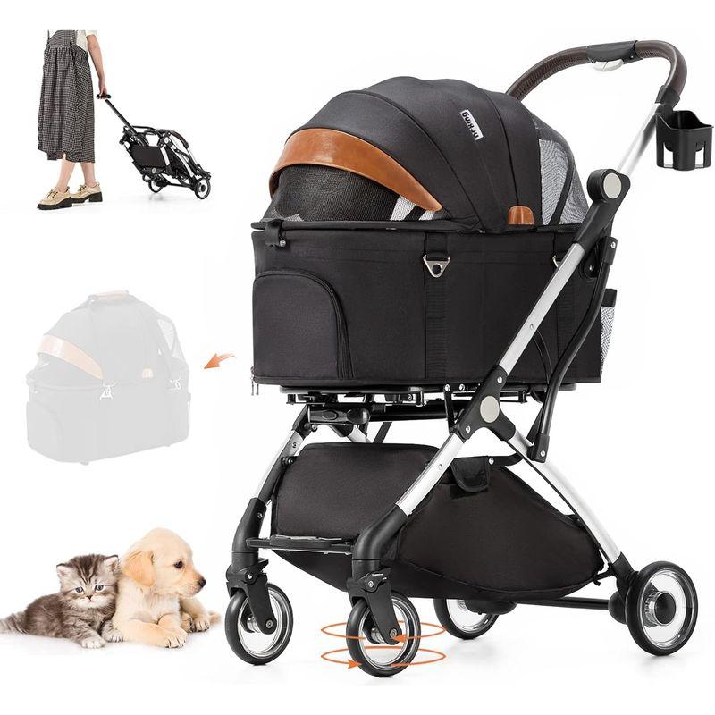 HRking.HANRAY 分離型 折りたたみ ペットカート 3wayモデル 対面式 4輪 犬用ベビーカー 前輪360°回転 後輪ブレーキ付 HANRAY 分離型 折りたたみ ペットカート 3wayモデル 対面式 4輪 犬用ベビーカー 後輪ブレーキ付