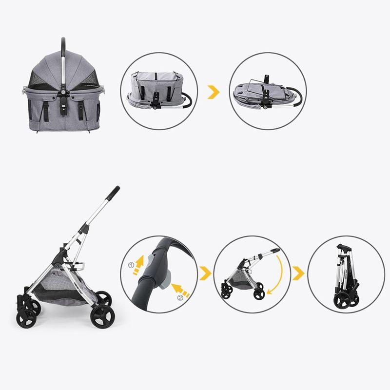 Beberoadペットカート ペットバギー 多機能折りたたみ式猫小型犬ペットベビーカー 取り外し可能なバスケット 金属製のハンドル 3way ペットバギー 多機能折りたたみ式猫小型犬ペットベビーカー 取り外し可能なバスケット 金属製のハンドル 3way