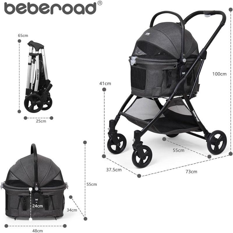 Beberoadペットカート ペットバギー 多機能折りたたみ式猫小型犬ペットベビーカー 取り外し可能なバスケット 金属製のハンドル 3way ペットバギー 多機能折りたたみ式猫小型犬ペットベビーカー 取り外し可能なバスケット 金属製のハンドル 3way