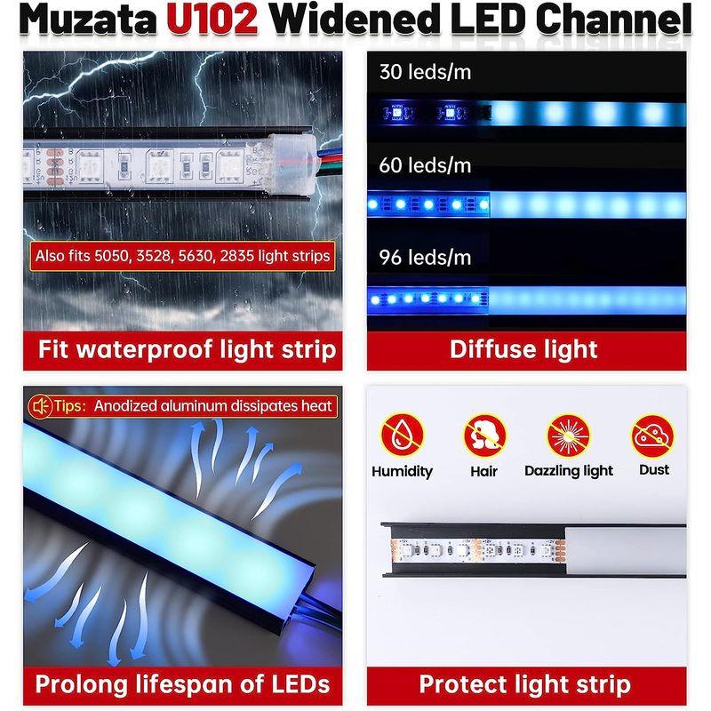 Muzata 6パック 3.3フィート 1m ブラックLEDチャンネル 乳白色LEDストリップカバー スーパーワイドアルミニウムチャンネル 通販 