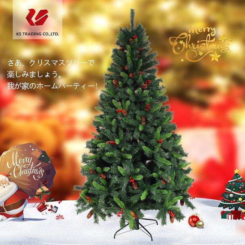 クリスマスツリー 枝大幅増量タイプ 松ぼっくり付き、赤い実付き、おしゃれなヒンジ式クリスマスツリー 150CM KSTT - 5