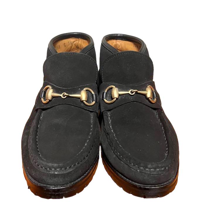 グッチ モカシン ハイカット ホースビット 黒 スエード 36 C 