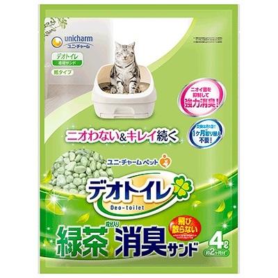 （訳アリ）ユニ・チャーム デオトイレ 飛び散らない緑茶成分入り消臭サンド 4L ※袋汚れしわあり　アウトレット（Yahoo!・areco アレコ）