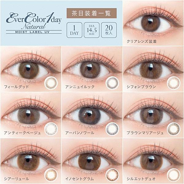 エバーカラーワンデーナチュラルモイストレーベルUV カラコン アイセイ aisei 20枚入り 4箱購入でクオカードプレゼント | Ever Color | 01