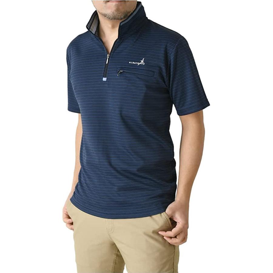 【即納&大特価】 (アルバトロス) ALBATROSS ゴルフウェア メンズ 半袖 ドライ ストレッチ ポケット付き ハーフジップ ポロシャツ 8E0656 LL Q- シャツ