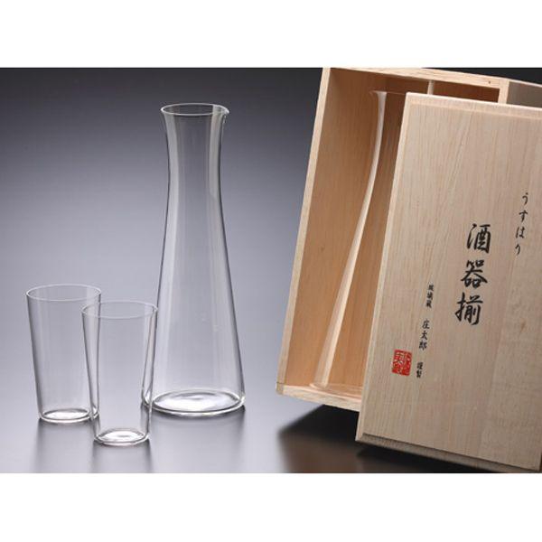 松徳硝子 うすはり 酒器揃 木箱入り SHOTOKU GLASS USUHARI shuki set box / おしゃれ｜arenot