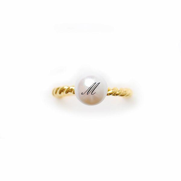 リル パール イニシャル リング 11号 M ホワイト/グレー Lilou PEARL INITIAL RING #11 M white/gray / おしゃれ｜arenot