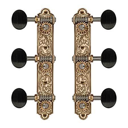 Waverly 3-on-Plate Guitar Tuning Machines for Slotted Pegheads, Ebony Knobs