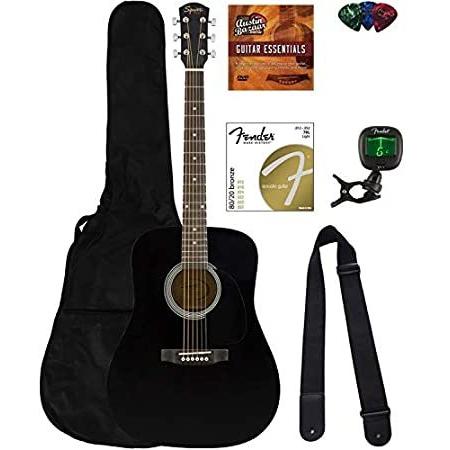 Fender Squier Dreadnought Acoustic Guitar - Black Bundle with Fender Play O