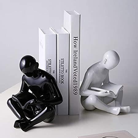 結婚祝い BIHOIB 白黒装飾読書ブックエンド 1組 像と彫刻 セラミックホーム装飾 棚用 ブックスタンド
