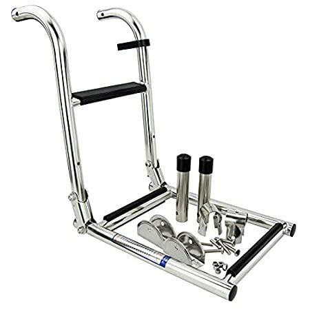 3段 折りたたみ式 ボートラダー ステンレススチール マリーン 折りたたみ式 ポンツーン ボートラダー ラバーグリップ 折りたたみボードラダー 釣りボ