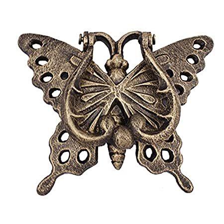 YXX Brass Butterfly Door Knocker for Wood Doors, Vintage Wrought Iron Gate