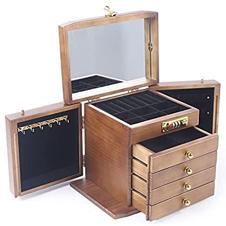 5 Layer Wooden Jewelry Storage Box with Combo Lock for Jewelry with Mirror，のサムネイル