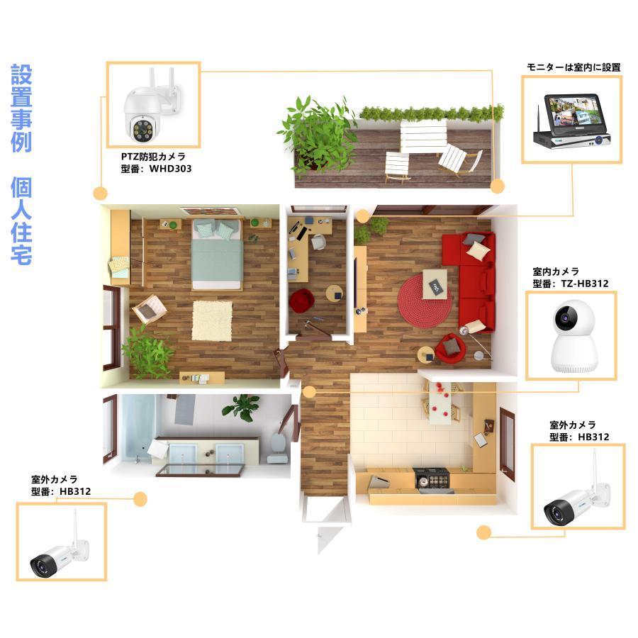 防犯カメラ 屋外 セット 家庭用 ワイヤレス wifi モニター付き カメラ2台 10.1インチ 無線 赤外線LEDカメラ スマホ遠隔監視 10チャンネルまで増設可 2HB312 |  | 14