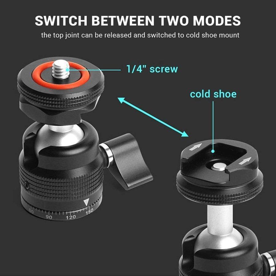 2 in 1ミニボールヘッドマウント、コールドシューマウントアダプタースイベルベース、マイクLEDライト一脚Vlog、Canon G7X Gopro、iPhone、カメラのVlog |  | 01