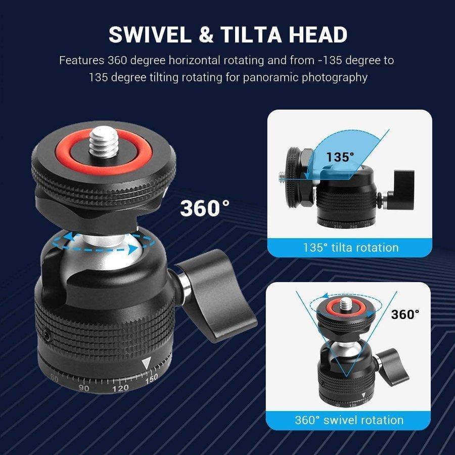 2 in 1ミニボールヘッドマウント、コールドシューマウントアダプタースイベルベース、マイクLEDライト一脚Vlog、Canon G7X Gopro、iPhone、カメラのVlog |  | 02