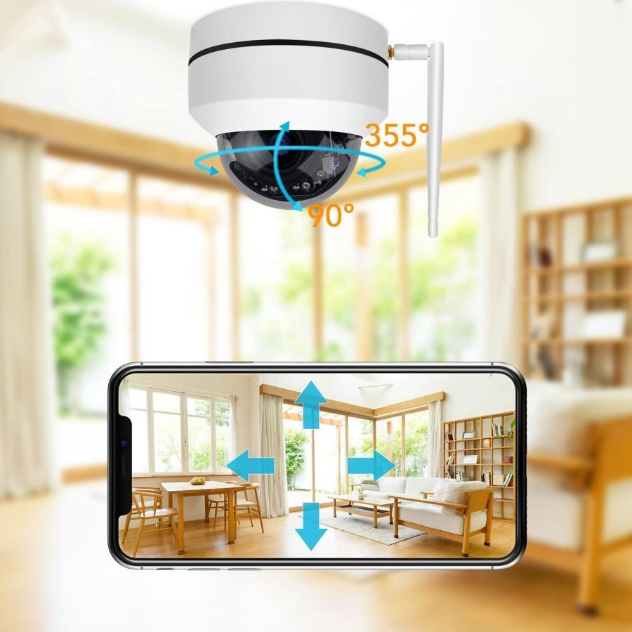 防犯カメラ 屋外 ワイヤレス 監視カメラ Wi-Fi ドーム型 パン チルト