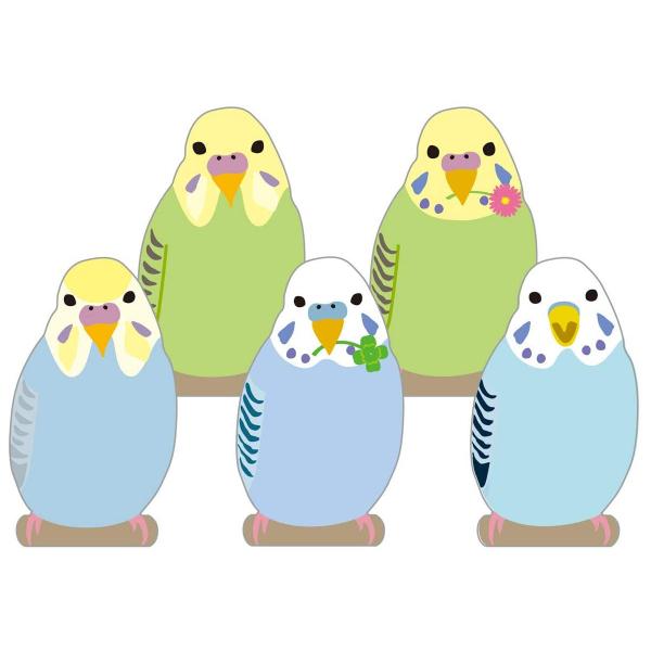 ダイカット アニマルメモ セキセイインコ 90枚入 5柄 大規模セール メモ帳 鳥 グリーティングライフ 可愛い