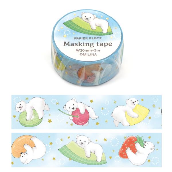 ③ MILINA さん 箔押し マスキングテープ LOVE ANIMAL MILINA LOVE シロクマ 20mm マスキングテープ / 箔押し マステ 手帳