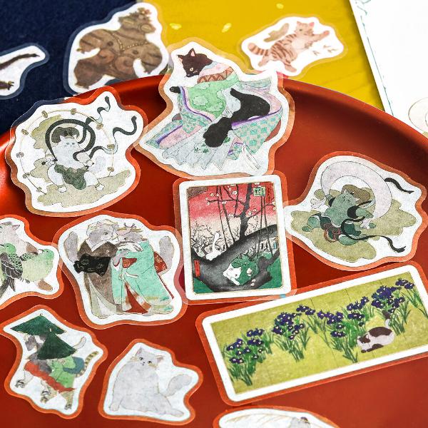 BGM 箔押し 「Nyapanese Art NEKO・若葉」 45枚入 フレークシール / 緑