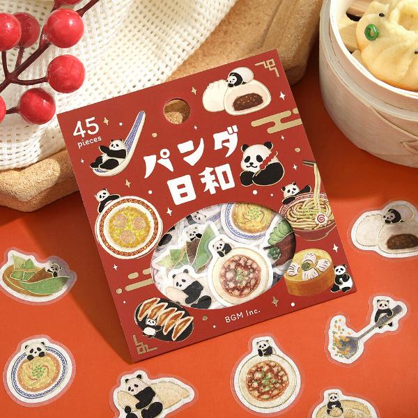 BGM 箔押し 「パンダ日和・料理」45枚入 フレークシール / パンダ