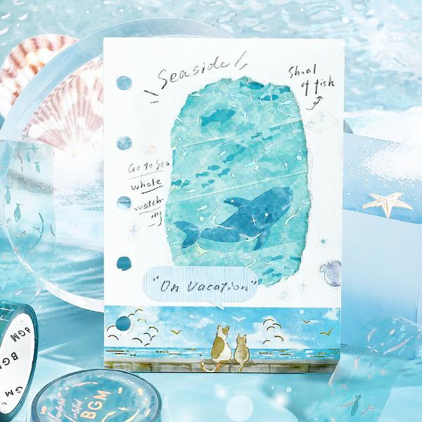 BGM クリアテープ 「波影」 20mm / 海 海洋生物 夏柄 透明 PET素材