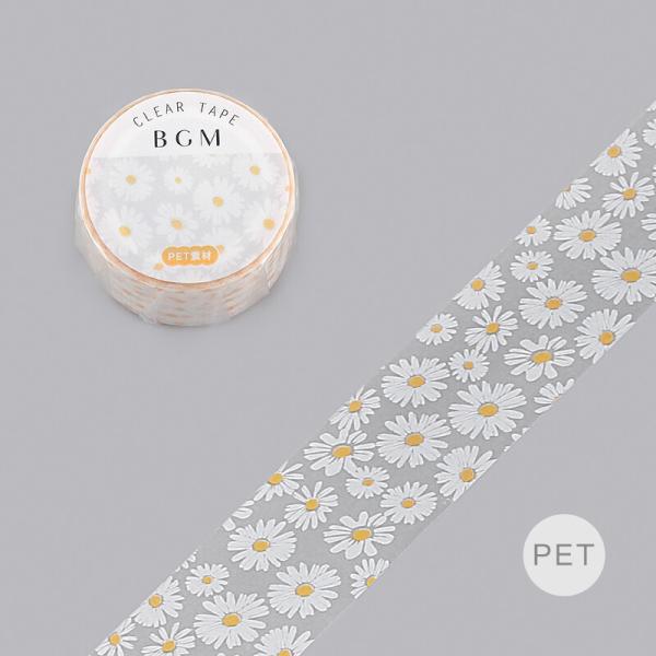 【正規品質保証】 BGM クリアテープ フラワー 本物 ホワイト 20mm 花柄 PET素材 マステ 透明 デコテープ デイジー