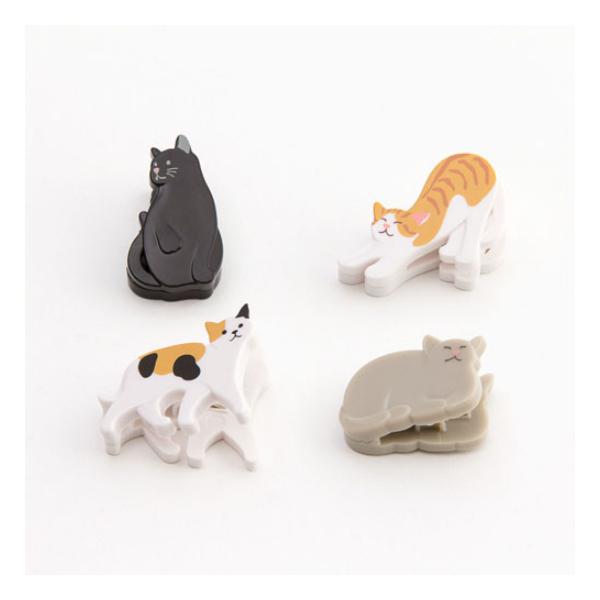マグネットクリップ ネコ柄 4個セット / 磁石 猫 動物 強力