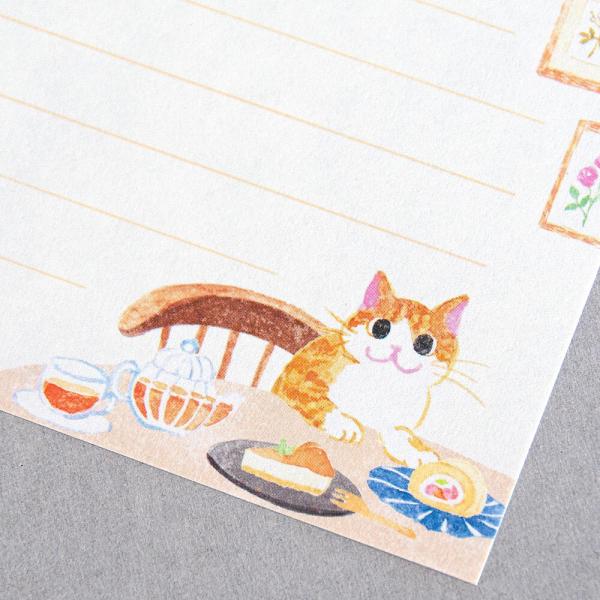 エヌビー社 ミニレターセット ねころび おやつ / 猫 ネコ ティータイム