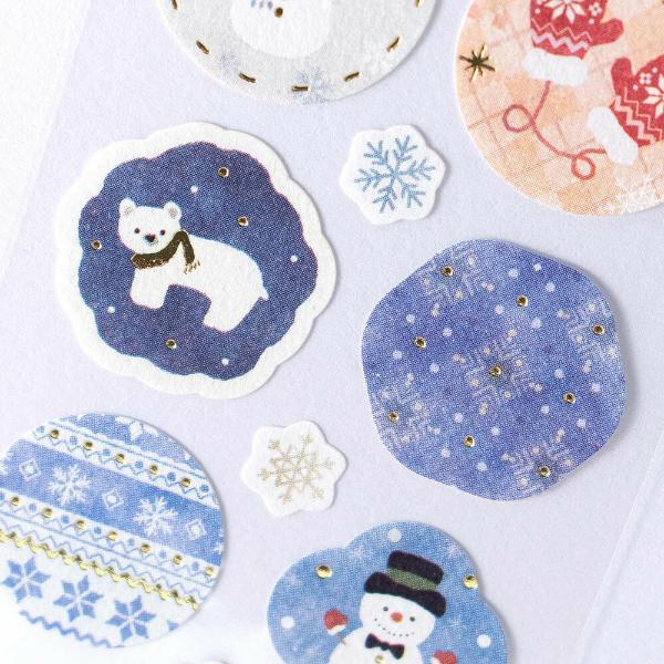 エヌビー社 和風シール スノー / 冬柄 丸シール 和紙 金箔押し