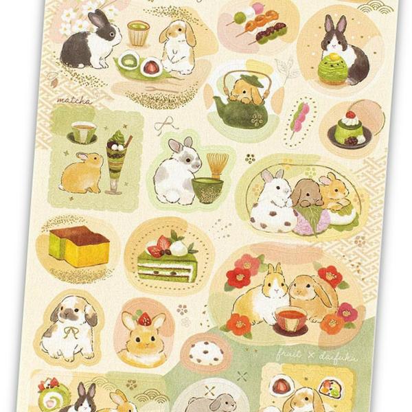 エヌビー社 和風シール大 うさぎと和スイーツ / ウサギ 和柄 和菓子