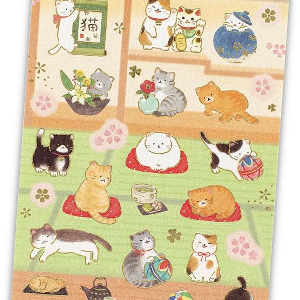 エヌビー社 和風シール大 猫と和室 / ネコ ねこ 和柄 和猫 可愛い