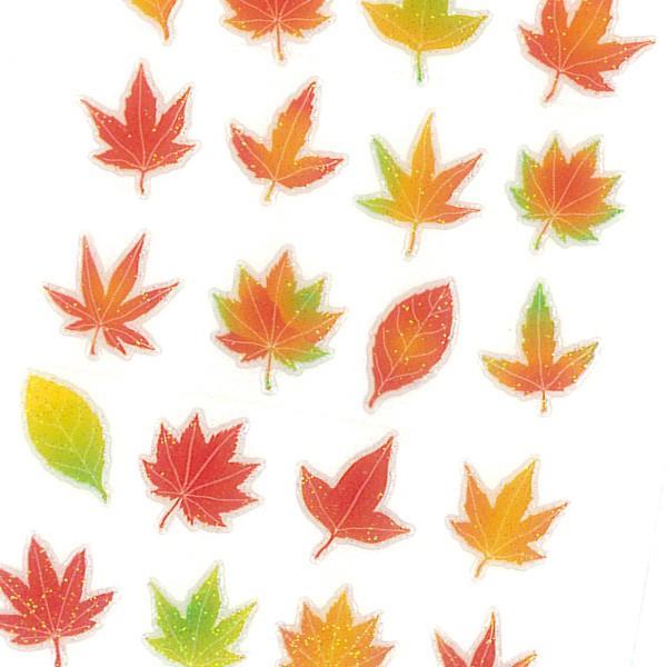 Sticker Fun ラメ入りシール 秋の木の葉   秋 紅葉 軟らかい 厚盛りインク キラキラ 奥山商会 日本製