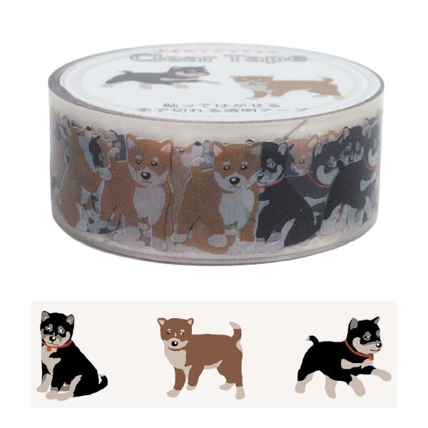 濱文様 豆柴と黒柴 15mm クリアテープ / 柴犬 PET素材 手で切れる 透明