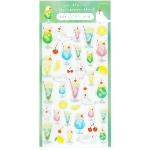 夏柄 透明シールシート あざらしとクリームソーダ / 可愛い PET