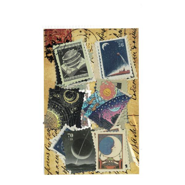 海外シール レトロ切手風 星 23柄46枚入 大きめ 宇宙柄 フレークシール