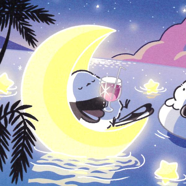 夏柄 ポストカード 真夏の夜に / 吾妻まいか シマエナガ イラスト